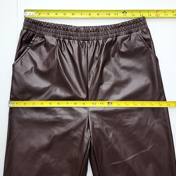 Cinnie Women's Faux Leather Pull Ob Pants Burgundy Brown Stretch Pockets Size L - Picture 5 of 7